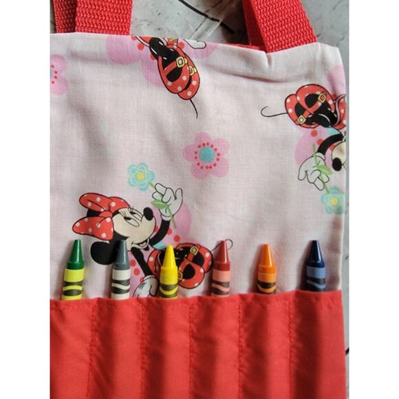 Minnie Mouse Crayon Holder Coloring Tote Bag Handmade Childrens Bag - Picture 2 of 7